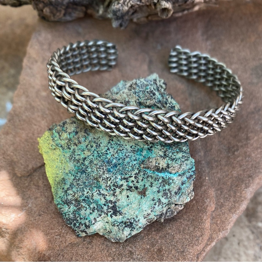 Sterling silver open “basket weave” cuff bracelet